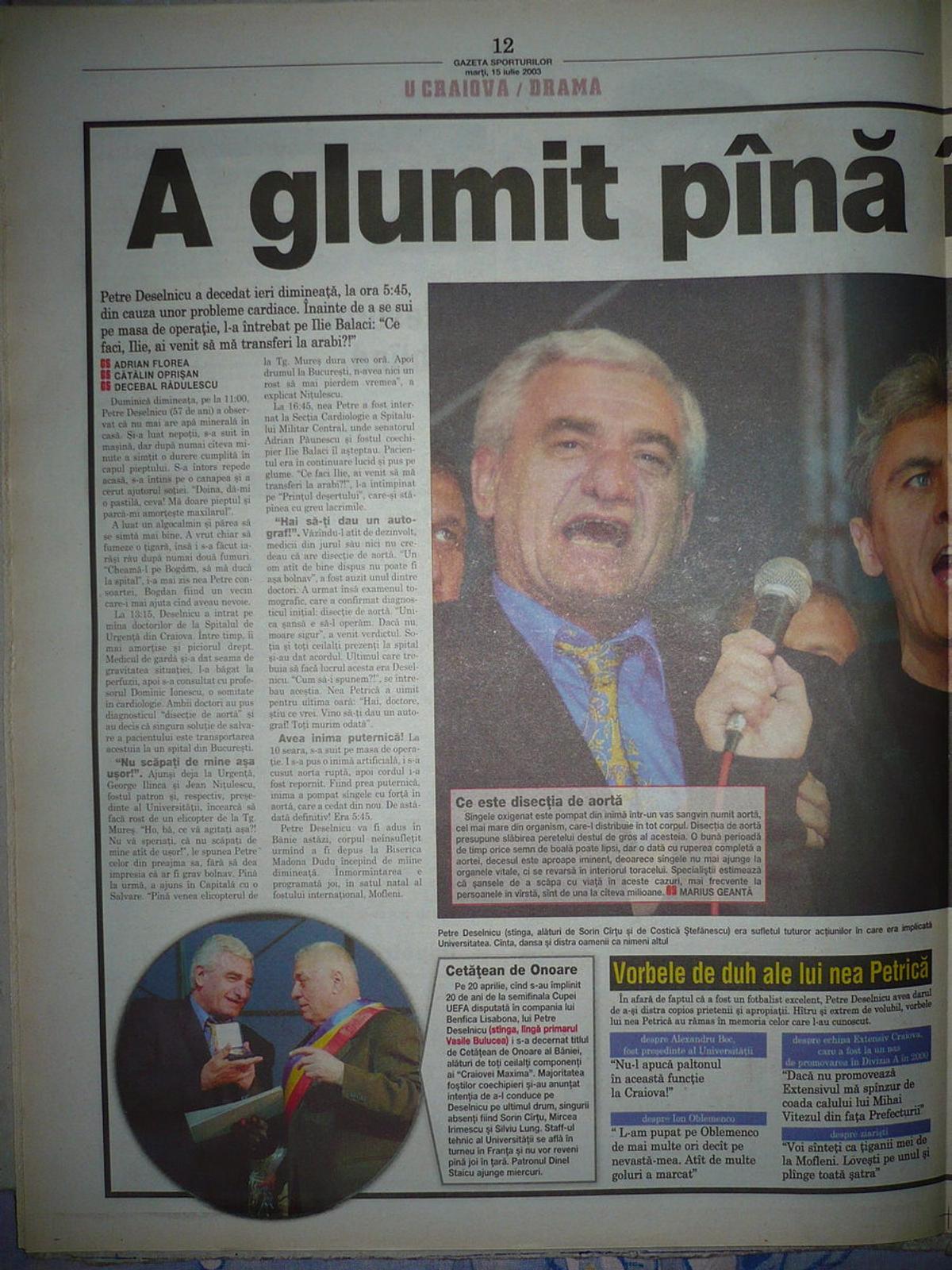 RETRO GSP. 17 ani de la moartea prematură a lui Deselnicu. Stranie coincidență: cei mai iubiți oameni ai Craiovei au murit de inimă