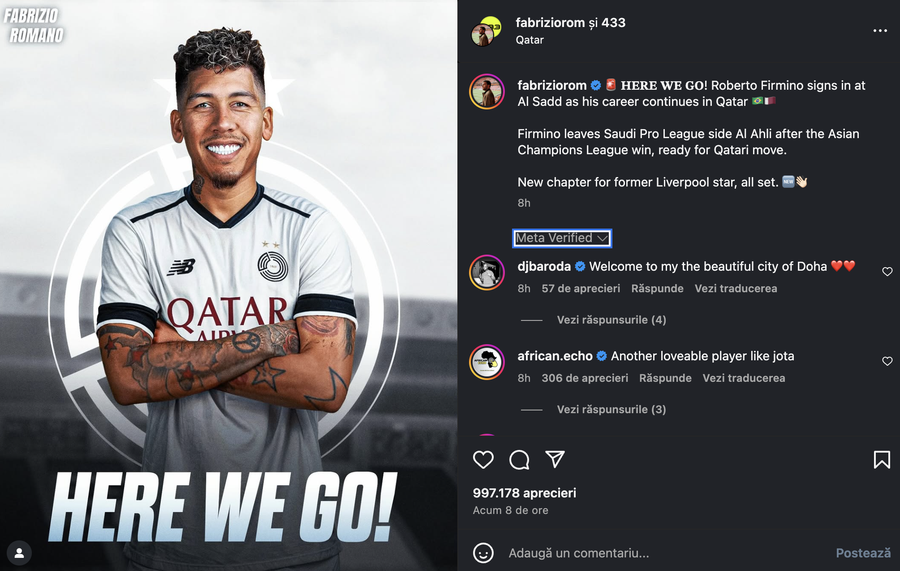 Anunțul transferului lui Firmino, făcut de Fabrizio Romano pe pagina sa de Instagram Fostul star de la Liverpool a dat la schimb Arabia Saudită pe Qatar » Fotbalistul mai avea un an de contract