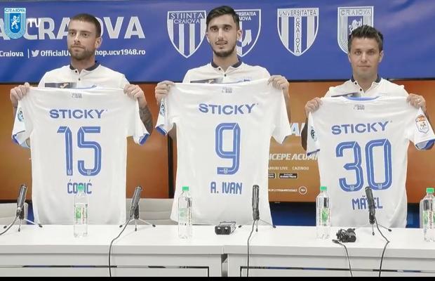 VIDEO Andrei Ivan, Alexandru Mățel și Uros Cosic, prezentați la CS Universitatea Craiova: „Ieșim în stradă dacă luăm campionatul”