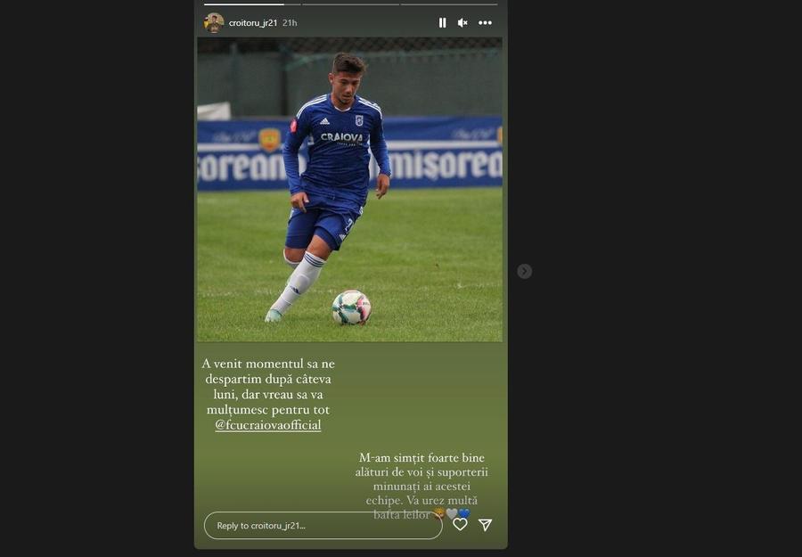 David Croitoru, pe contul personal de Instagram Primul jucător care o părăsește pe FCU Craiova 1948 după ce Marius Croitoru a plecat de la echipă: „Vă urez multă baftă, leilor”