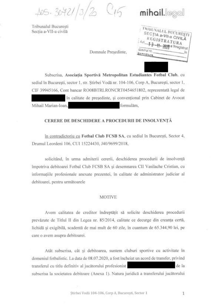 DOCUMENT. EXCLUSIV FCSB riscă intrarea în insolvență! Cine este reclamantul și ce datorii are clubul lui Becali