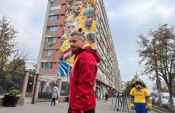 Pictura imensă cu cei 3 „tricolori” a fost dezvăluită pe un bloc din Sectorul 2 » Reacția lui Radu Drăgușin, venit la fața locului