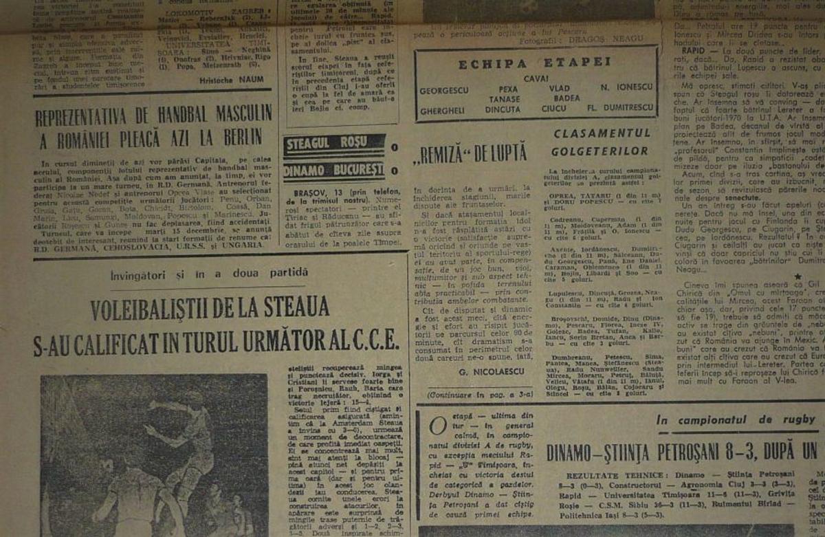 RETRO GSP. 50 de ani de la singurul meci în care Cornel Dinu a fost rezervă la Dinamo