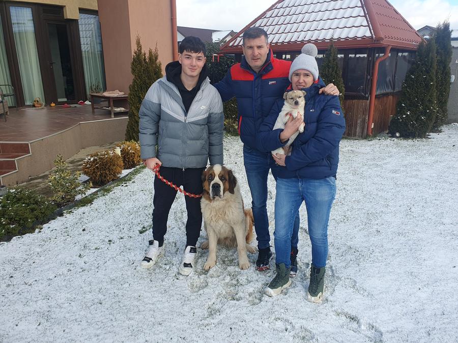 Laszlo Balint, alături de soție, fiul său și cei doi câini în curtea casei sale din Tărlungeni. Foto: Justin Gafiuc (GSP) Laszlo Balint, cu cărțile pe masă: „Încerc să nu-mi înveninez creierul cu ideea că am fost lucrat la Craiova” » Motivele rupturii-șoc de Bogdan Apostu: „N-am fost mulțumit”