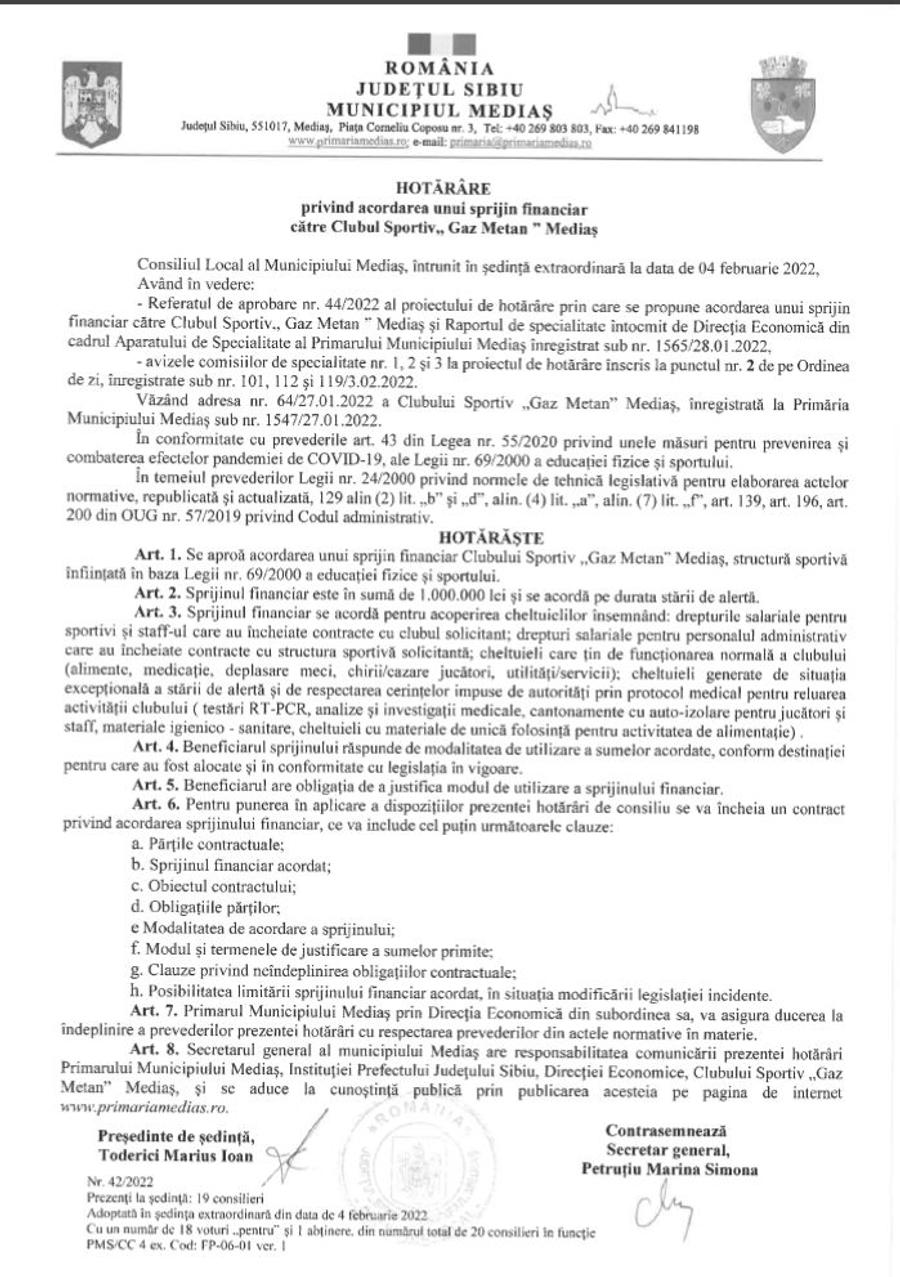 Noi detalii despre situația complicată de la Gaz Metan: „Societatea nu a ieșit din insolvență” » Ce sumă a primit recent clubul de la autorități