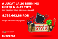 SuperJackpot istoric câștigat la Superbet! A jucat la 20 Burning Hot și a câștigat 8.792.662,86 lei – „Nu credeam că se poate așa ceva, sincer.”