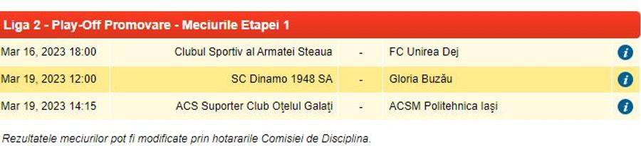 Dinamo - Gloria Buzău, mutat duminică, de la ora 12:00 Dinamo - Gloria Buzău, mutat după schimbarea programului din Liga 1 » Când se joacă duelul din play-off-ul Ligii 2