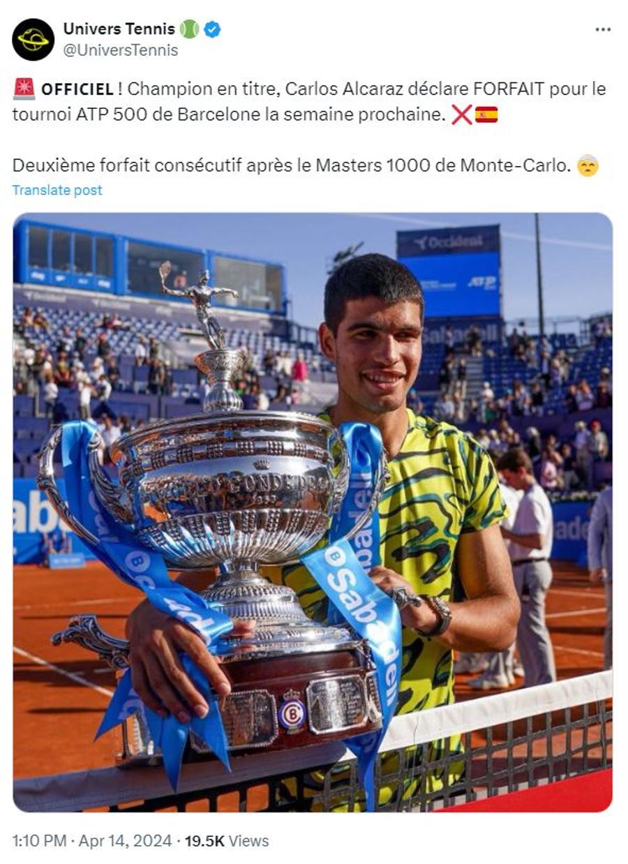 Carlos Alcaraz, OUT de la al doilea turneu consecutiv » Nu-și va apăra titlul la un turneu important