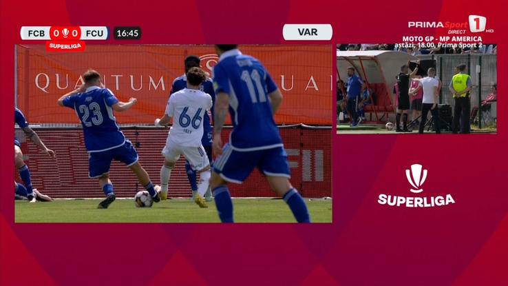 Penalty anulat în Botoșani - FCU Craiova, foto: captură de ecran Prima Sport