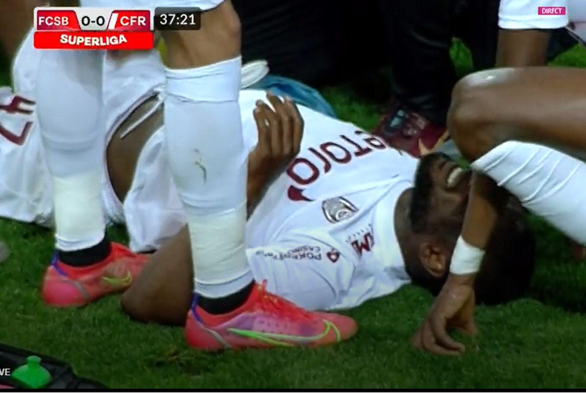 Accidentare Braun în FCSB - CFR Cluj / FOTO: Capturi TV @Digi Sport 1