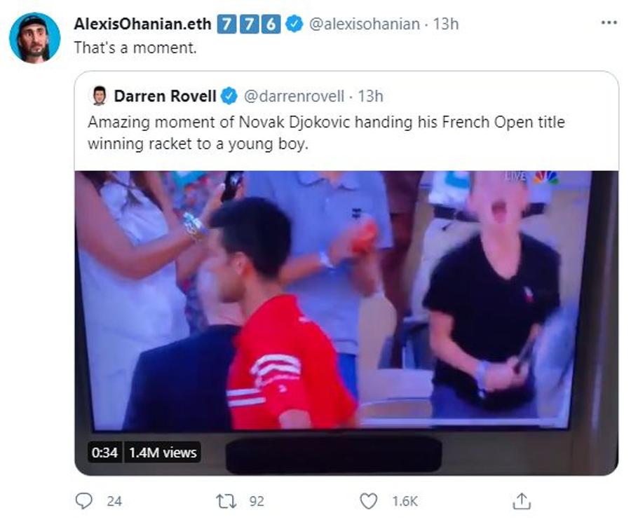 Gestul lui Novak Djokovic după cucerirea Roland Garros, sub lupa soțului Serenei Williams » Ce a postat acesta