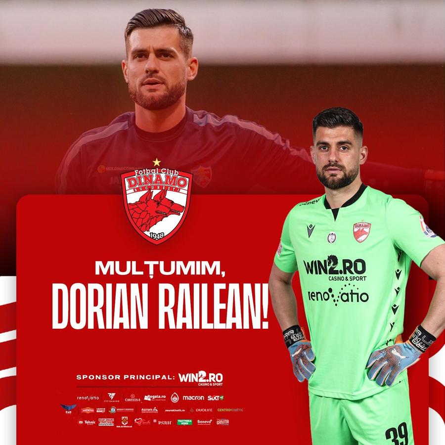 Dorian Railean a plecat de la Dinamo, foto: Facebook Dinamo București Dinamo a anunțat plecarea jucătorului de națională » Cine este al zecelea jucător la care a renunțat Kopic