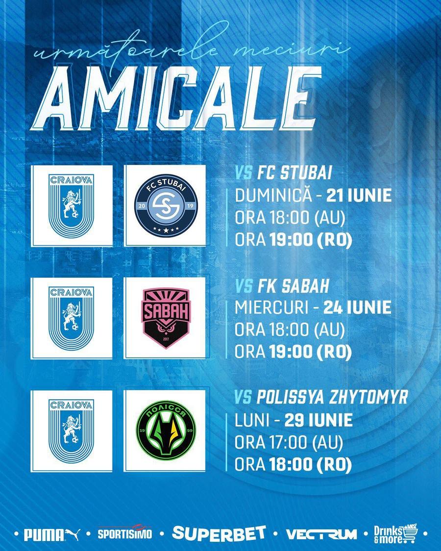 Universitatea Craiova și-a stabilit programul din Austria! Campioana României va întâlni o campioană și o echipă de top din Ucraina