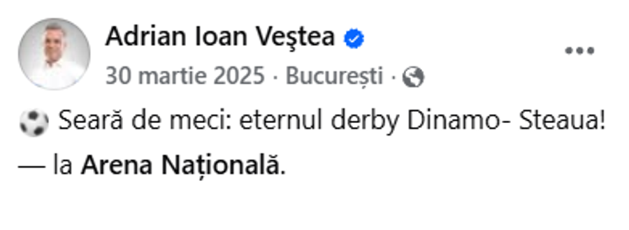 Adrian-Ioan Veștea, prezent la un Dinamo - FCSB în martie 2025 // foto: Facebook Ce legături are cu sportul Adrian Veștea, noul premier desemnat: s-a pozat cu bannerul PCH în spate și a numit-o „Steaua” pe FCSB