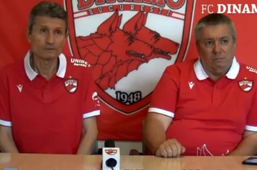 Gigi Mulțescu (stânga) și Cornel Țălnar, în prima conferință la Dinamo / foto: captură Facebook @ FC Dinamo București