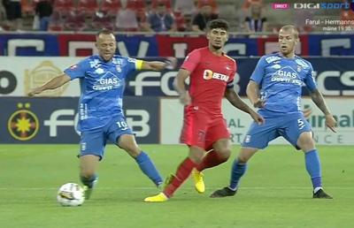 Cartonaș roșu în FCSB - Chindia, după intervenția VAR » Ce s-a întâmplat în minutul 7 pe Arena Națională