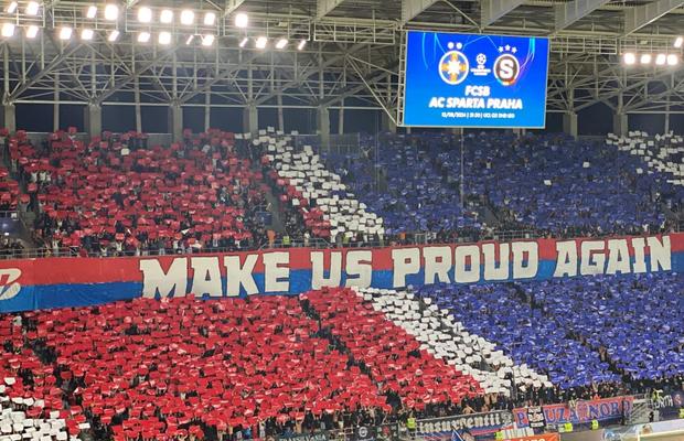 Moment nemaivăzut în lumea ultras: fanii FCSB au afișat scenografia cu sigla unei case de pariuri!