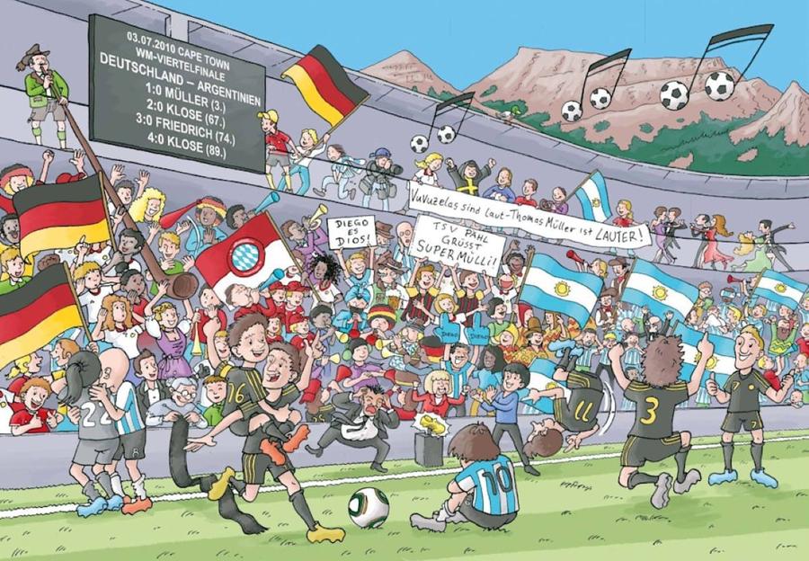 În Germania - Argentina (4-0), la CM 2010, Thomas Muller a marcat un gol Thomas Muller se amuză pe seama lui Messi și Neymar în cartea lui pentru copii