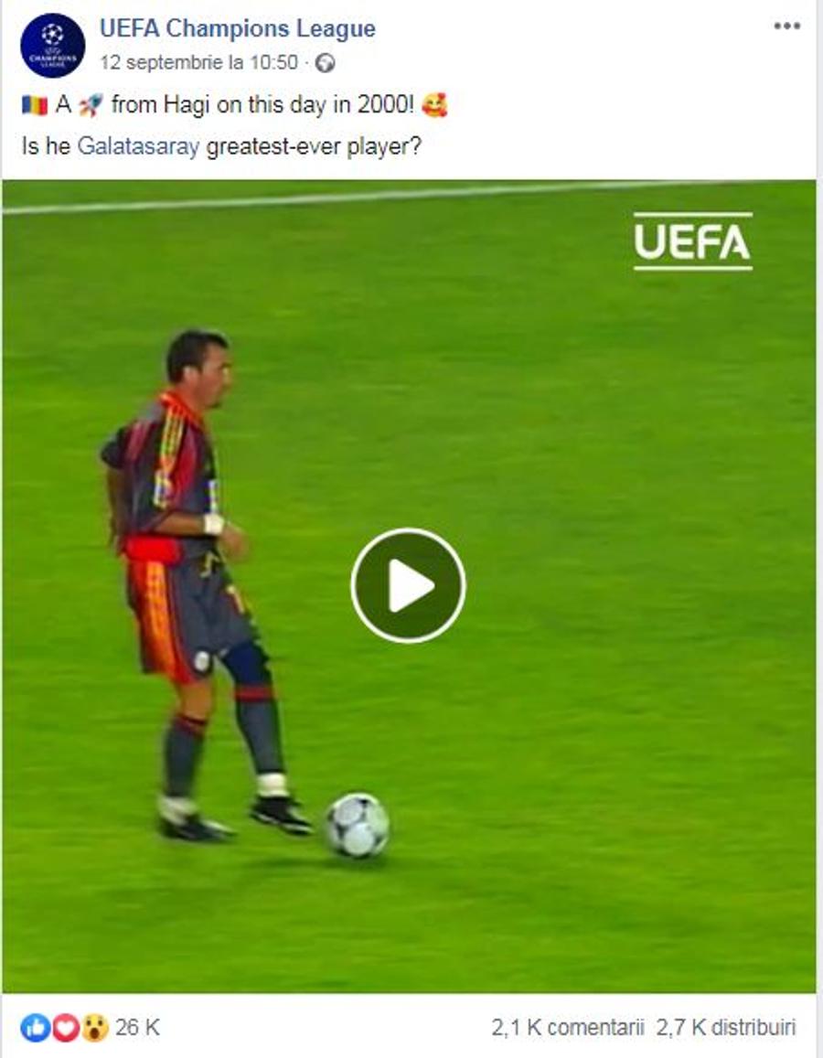 VIDEO Gică Hagi, viral pe pagina de Facebook a UEFA Champions League! 26.000 de like-uri pentru un supergol: „E printre cei mai buni din lume!”