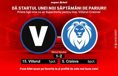 Dă startul unei noi săptămâni de pariuri! Prima ligă vine cu un SuperDerby pentru tine: Viitorul-U Craiova!