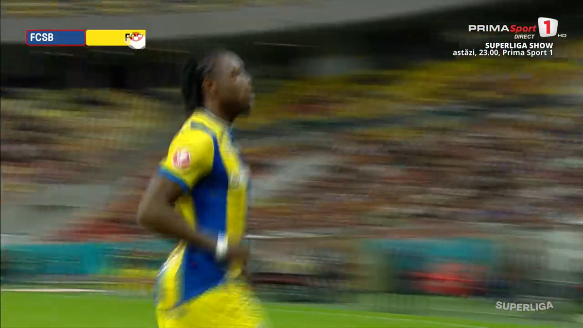 Golul lui Nlundulu în FCSB - Petrolul // foto: capturi Prima Sport
