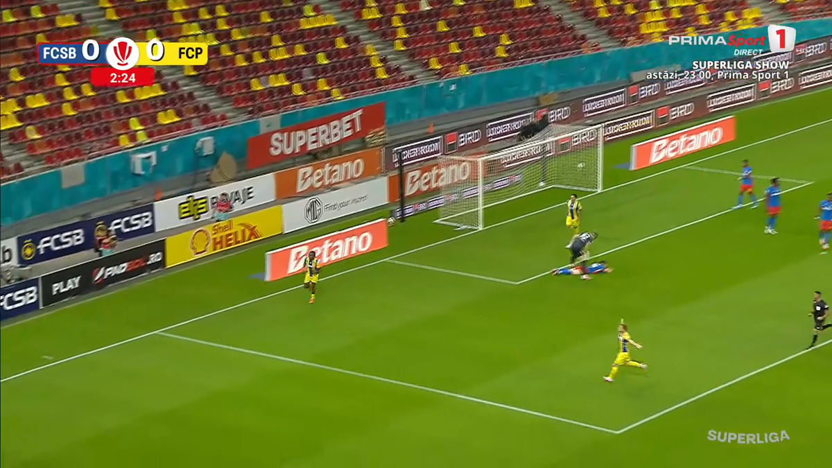 Golul lui Nlundulu în FCSB - Petrolul // foto: capturi Prima Sport