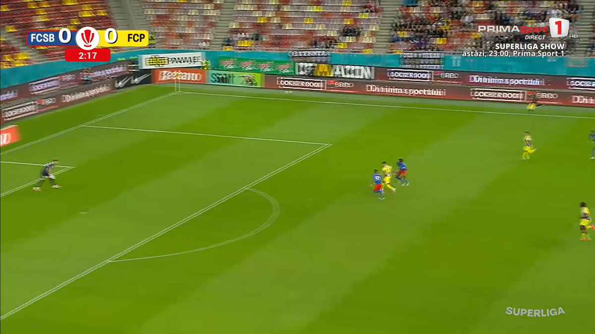 Golul lui Nlundulu în FCSB - Petrolul // foto: capturi Prima Sport
