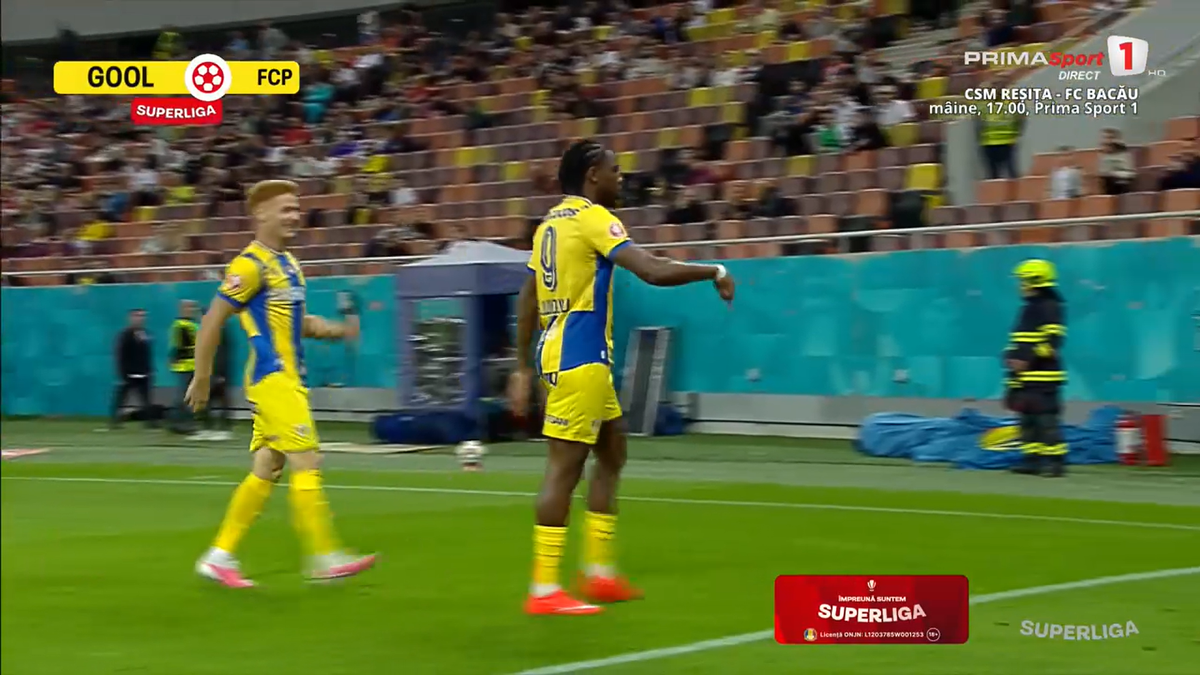 Golul lui Nlundulu în FCSB - Petrolul // foto: capturi Prima Sport
