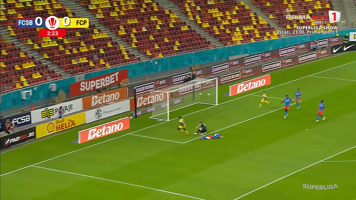 Golul lui Nlundulu în FCSB - Petrolul // foto: capturi Prima Sport