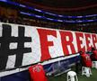 Bannerele pro-Palestina afișate de fanii celor de la Galatasaray la meciul cu Barcelona // foto: Imago
