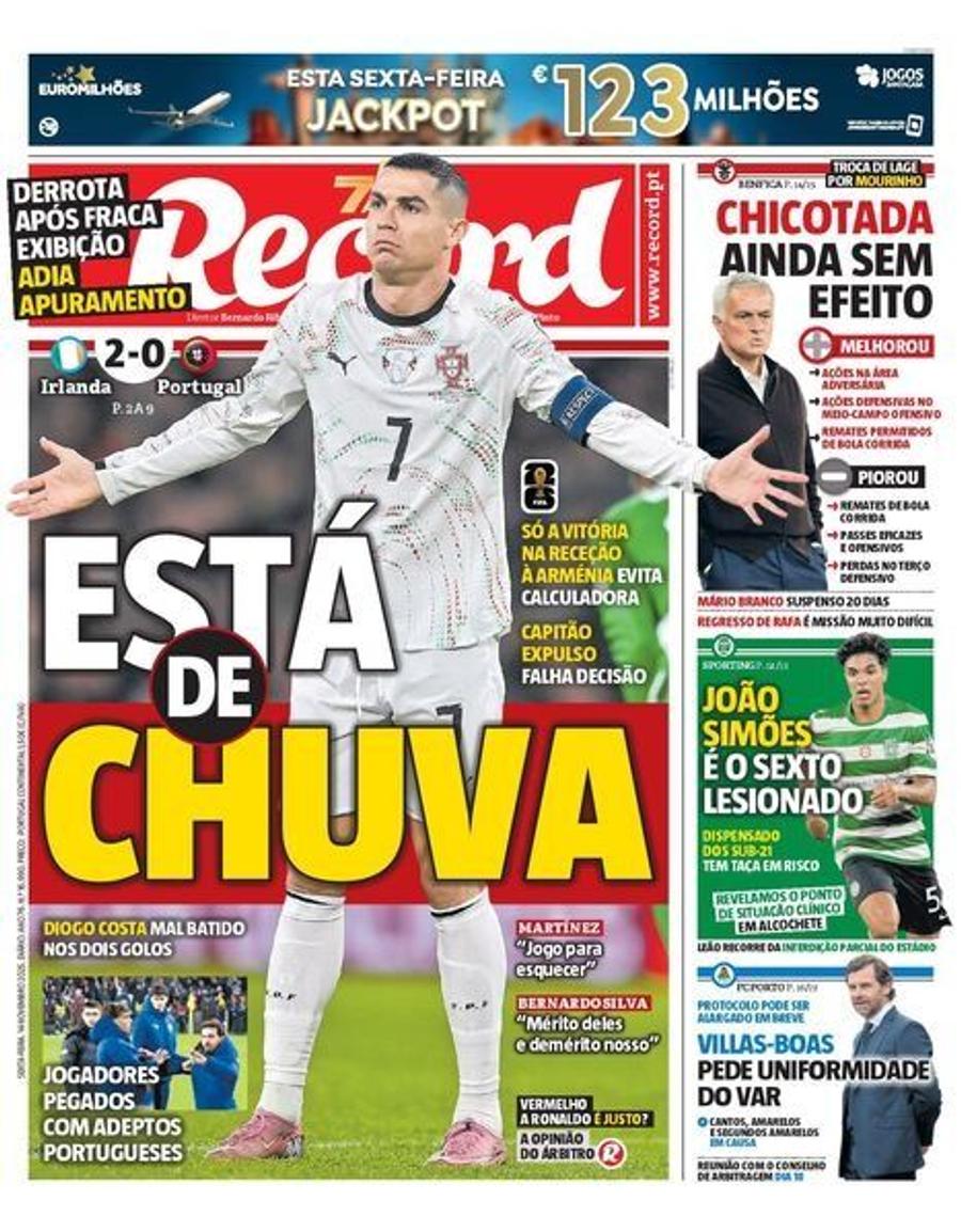 Coperta ziarului portughez Record Presa portugheză îl pune la zid pe Cristiano Ronaldo: „Încoronarea unui colaps colectiv”
