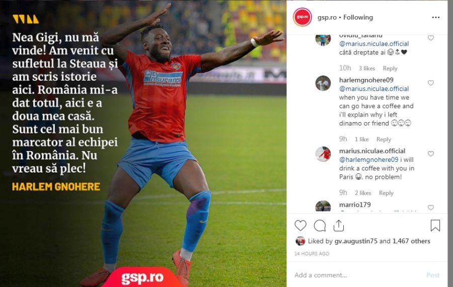 Gnohere și Marius Niculae, dialog savuros pe Instagramul Gazetei Sporturilor: „Hai să vorbim la o cafea” / „Servim cafeluța la Paris, nu-i nicio problemă”