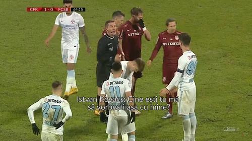 Arbitrul Istvan Kovacs (36 de ani) a fost în centrul atenției la derby-ul dintre CFR Cluj și FCSB, scor 2-0. FOTO: Captură @Look Sport+