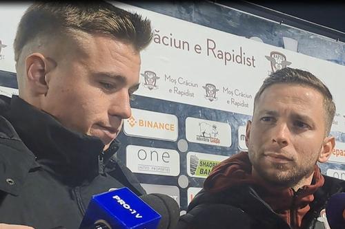 Extrema stângă Claudiu Petrila (23 de ani) și fundașul dreapta Răzvan Onea (25 de ani) sunt de părere că antrenorul Cristiano Bergodi (59 de ani) va continua pe banca Rapidului.