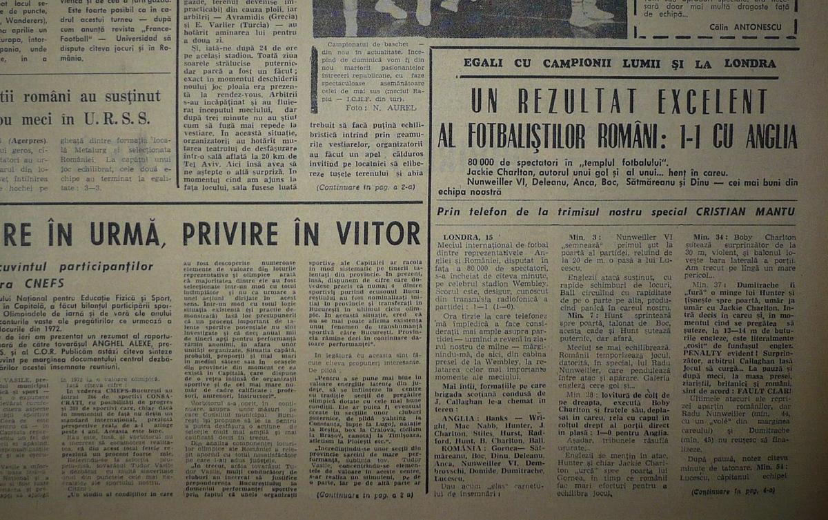 FOTO RETRO GSP 15.01.2020 // 52 de ani de la Anglia - România 1-1 și de la debutul lui Dan Anca