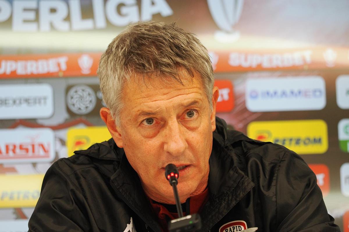 Cristiano Bergodi și Andrei Borza, la conferință de presă de la Rapid, înainte de meciul cu Hermannstadt