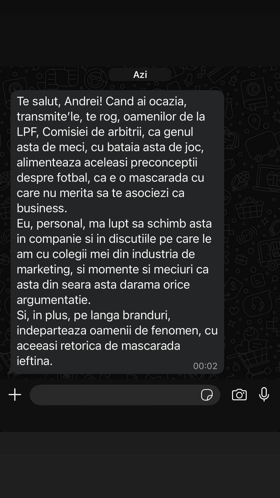 Andrei Nicolescu a publicat mesajul de pe WhatsApp: „Dacă partenerul acesta intră în fotbal, România câștigă zeci de milioane de euro!”