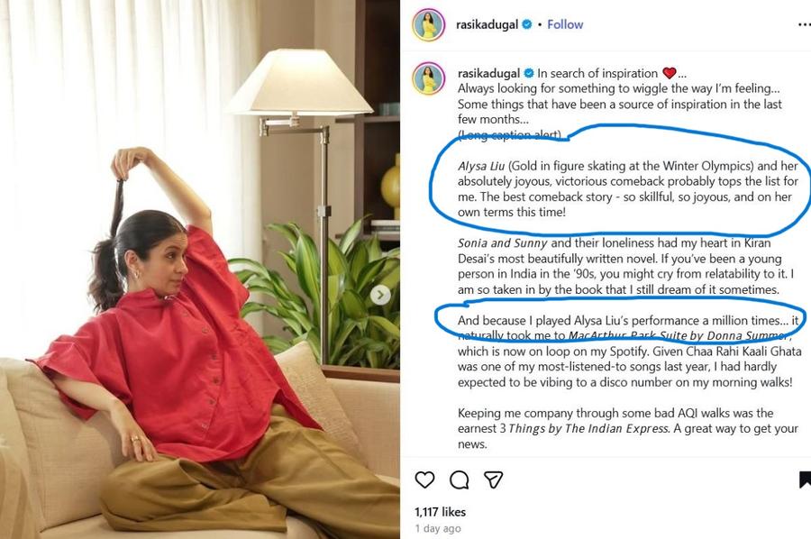 Rasika Dugal și postarea de pe Instagram în care o menționează pe Alysa Liu Alysa Liu, popularitate în creștere » Campioana olimpică de la Milano Cortina apare într-un videoclip alături de alte vedete