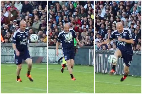 Zinedine Zidane a făcut din nou spectacol pe teren, la 51 de ani. Foto: colaj GSP.ro
