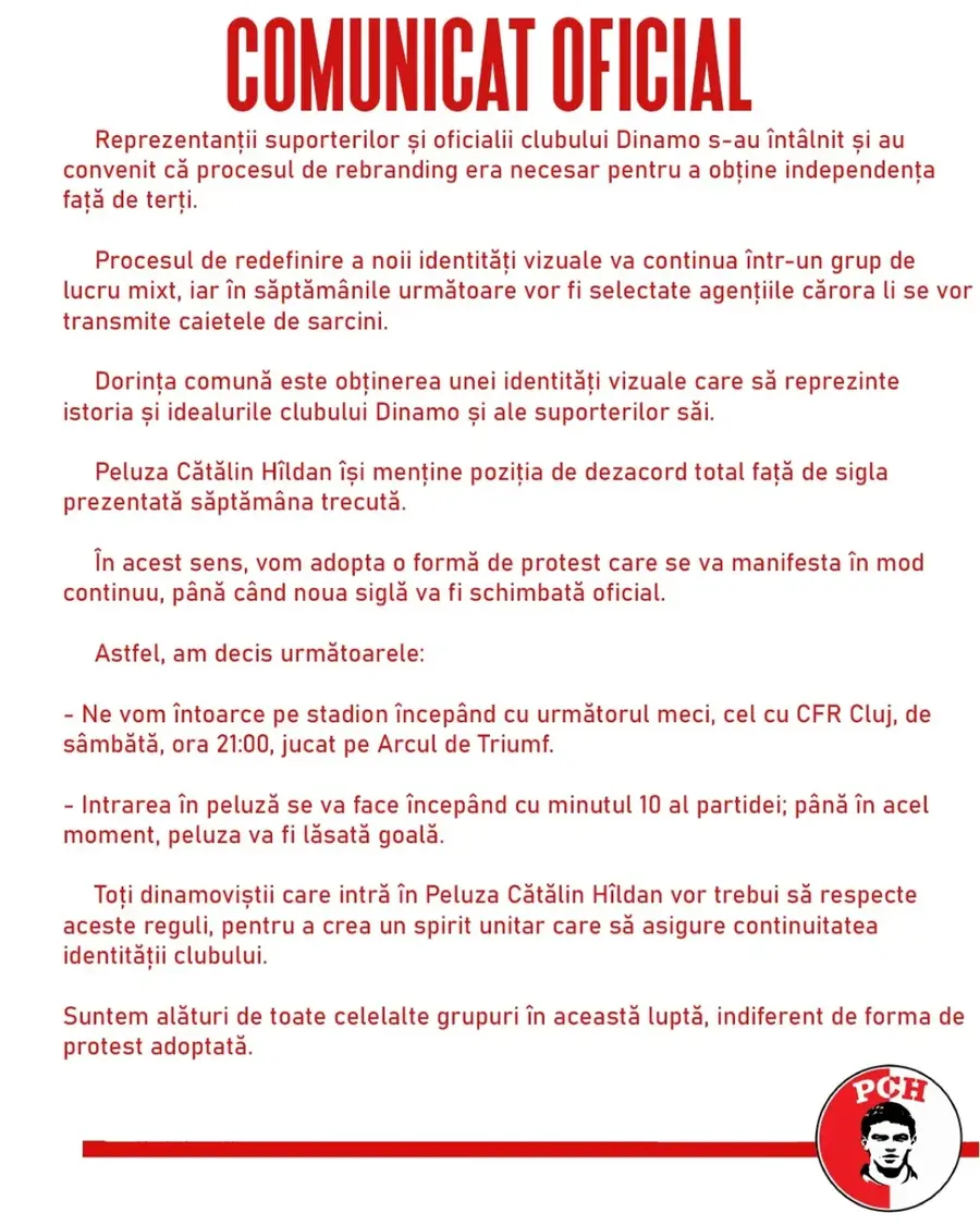 Comunicat PCH Răsturnare de situație la Dinamo: decizie în cazul siglei » Reacția suporterilor