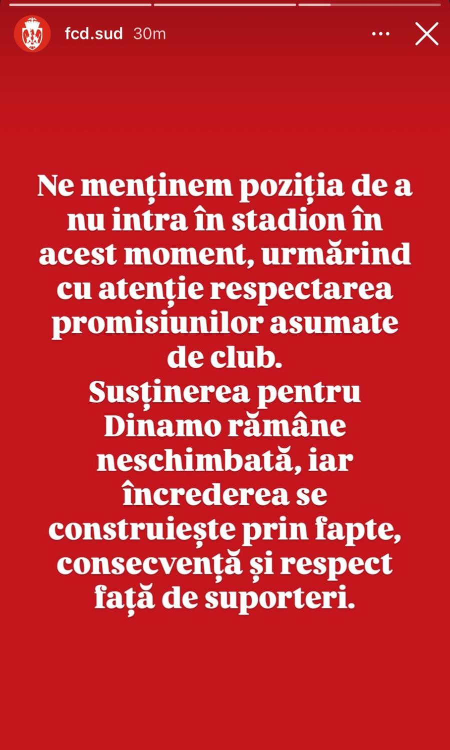 Înainte de meciul cu CFR Cluj, galeria lui Dinamo a luat decizia