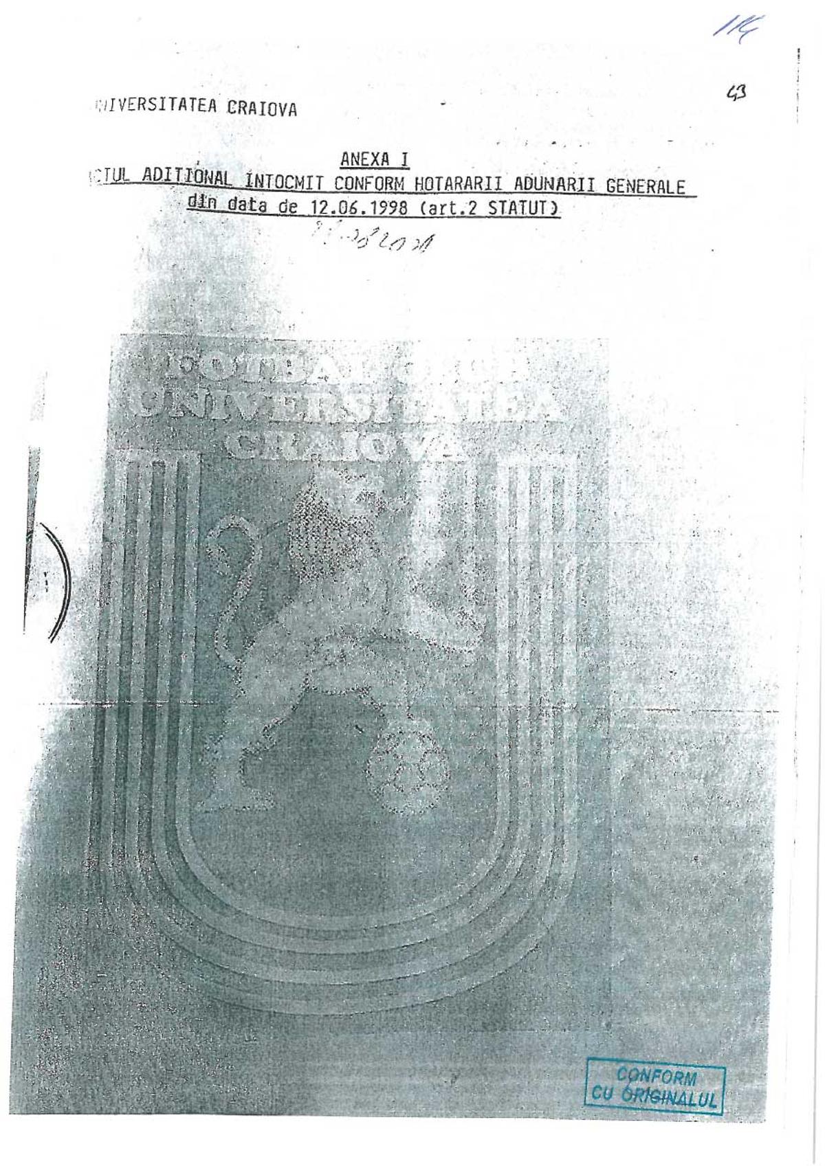 Documentele publicate de FCU Craiova: Adrian Mititelu susține că echipa sa deține sigla și palmaresul Universității