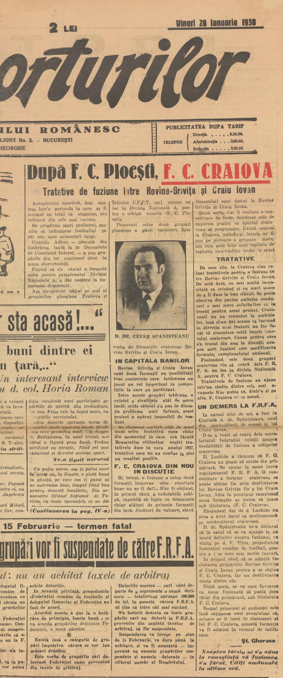 Fuziunea dintre Rovine Grivița și Craiu Iovan