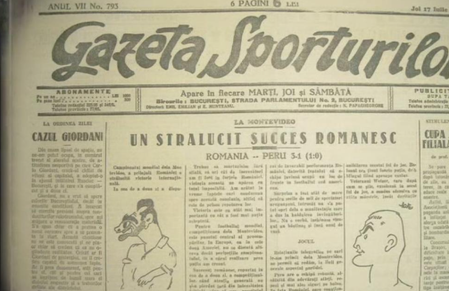 Prima pagină din Gazeta Sporturilor, după victoria cu Peru Toată lumea a crezut că a murit după Campionatul Mondial, dar „Fredi Fieraru” avea să ajungă la Jocurile Olimpice ca patinator artistic » Povestea incredibilă a României din 1930