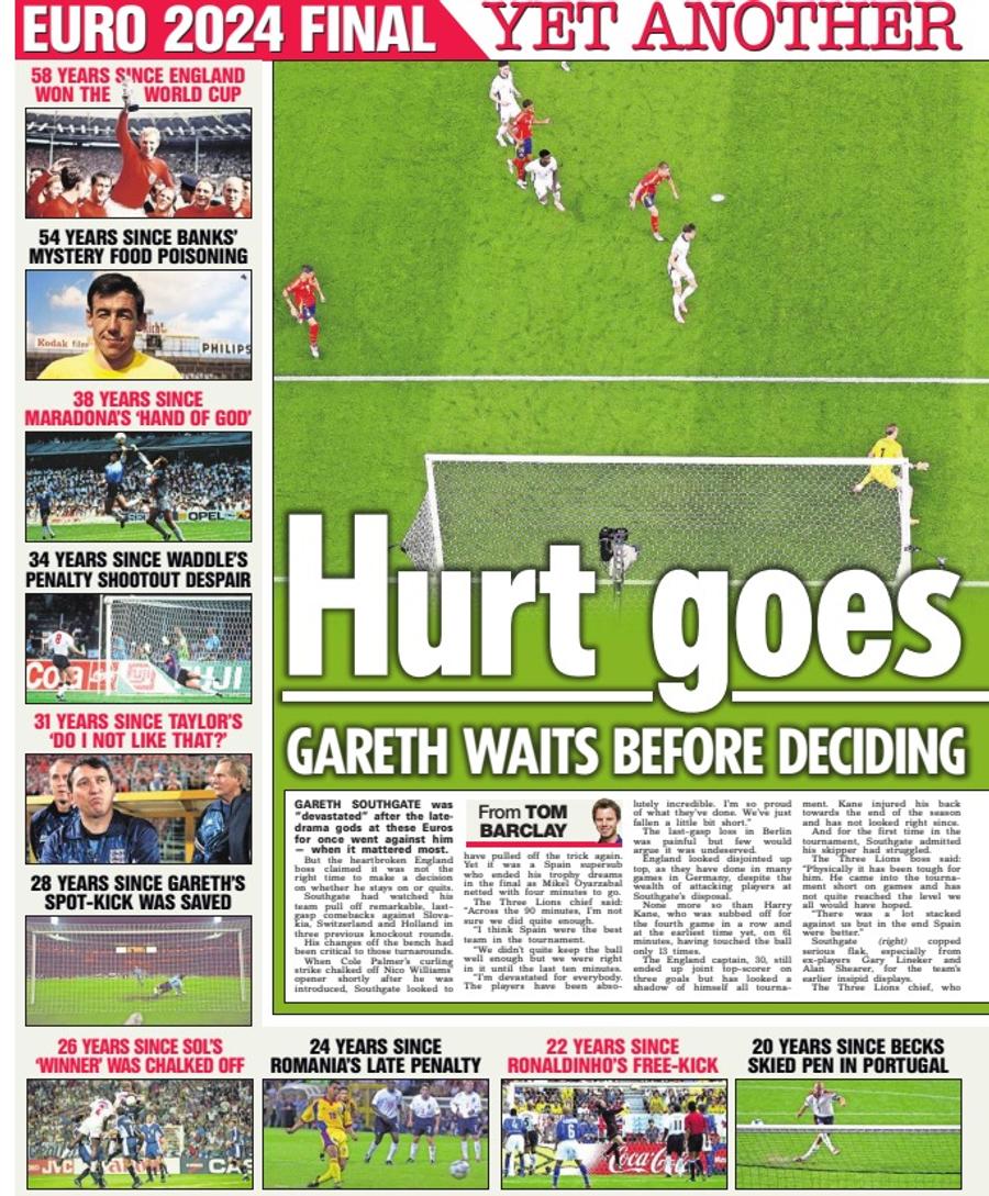 Pagina din The Sun, în baza căreia se află menționată partida Anglia - România 2-3 Meciul cu România, inclus de englezi între „nopțile de uitat” din istoria de la Europene și Mondiale a naționalei