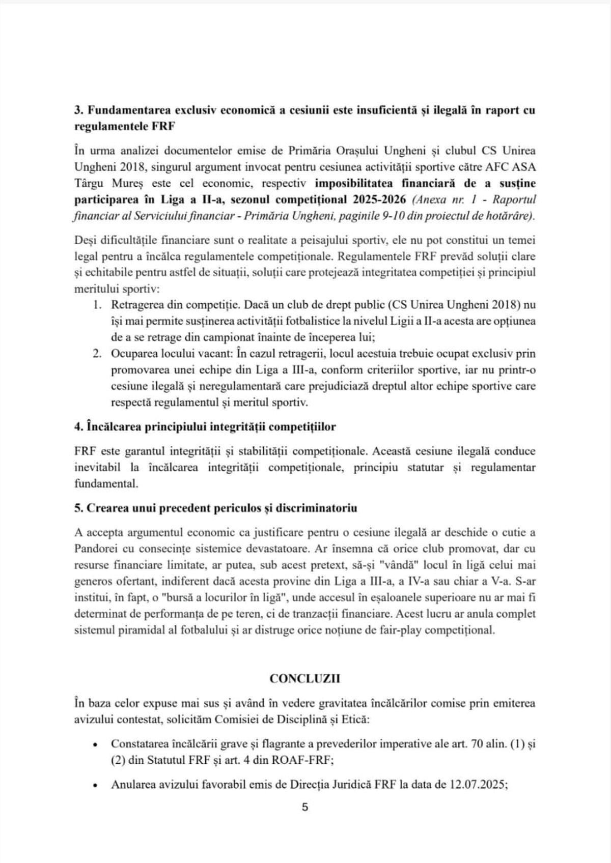 Contestația depusă de CS Păulești împotriva cesiunii dintre Unirea Ungheni și ASA Târgu Mureș