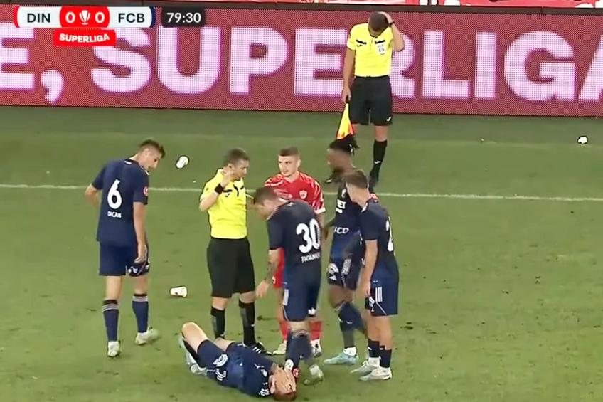 Mircea Orbuleț a fost lovit în cap cu un pahar aruncat din tribună // foto: captură OrangeSport