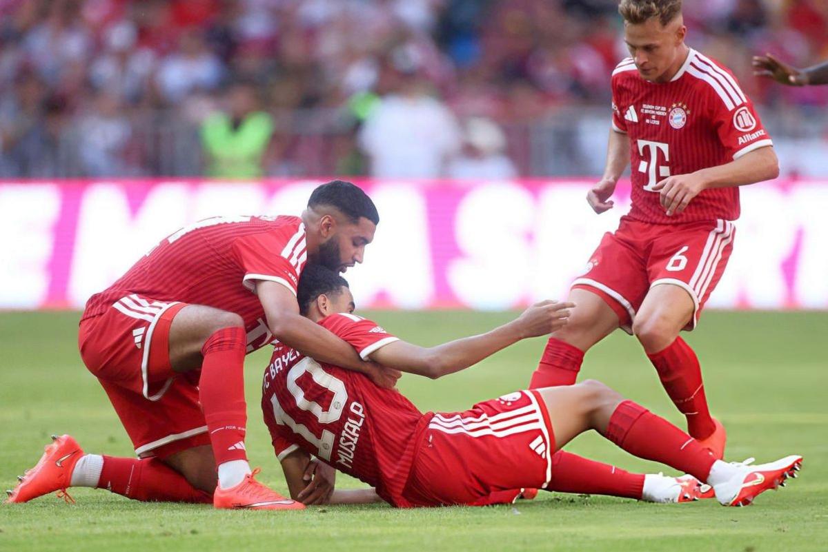 Momente de panică în amicalul lui Bayern » Jamal Musiala s-a prăbușit pe teren la două minute după gol