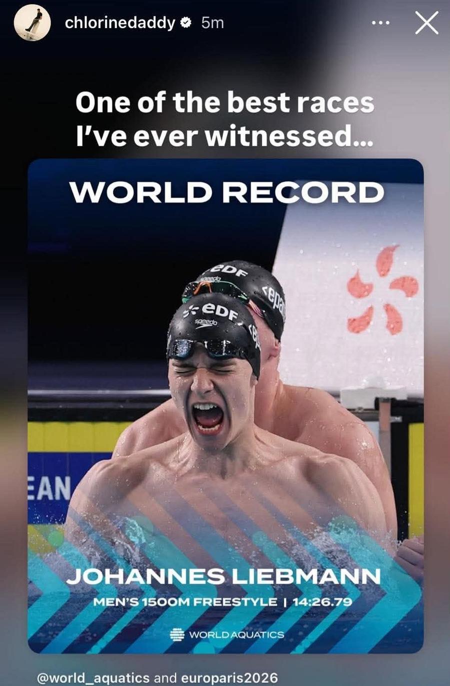 Postarea lui David Popovici Din tribune, David Popovici a exclamat: „Una dintre cele mai bune curse pe care le-am văzut vreodată!”