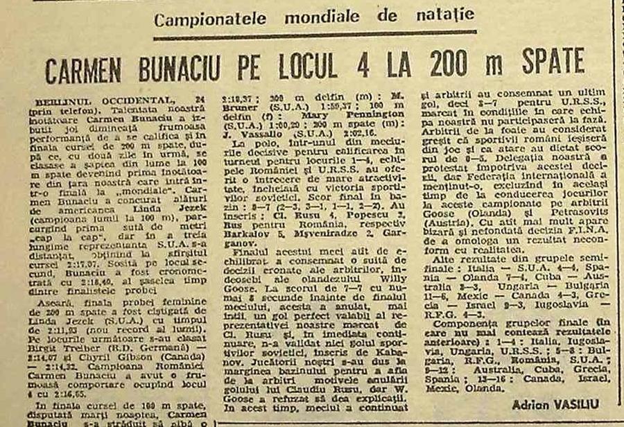 Cronica meciului România - URSS, în ziarul Sportul Poloist român de legendă, interviu fără perdea: „Am bătut milițieni la Athenee Palace, puteam să fac pușcărie ca Sandu Boc, dar am scăpat cu un raport medico-legal falsificat”